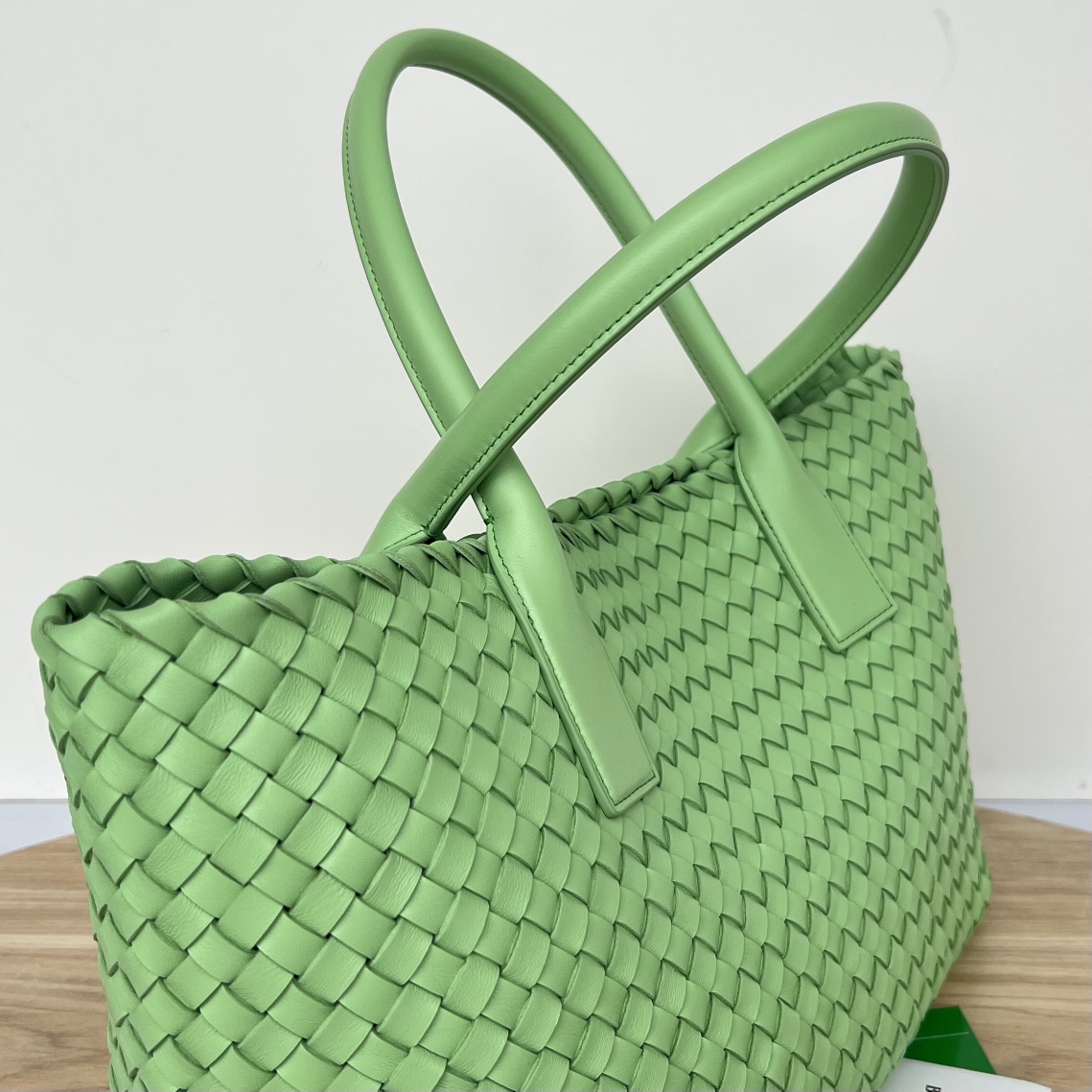 Small Cabat Intreccio Leather Tote Bag Apple Green 